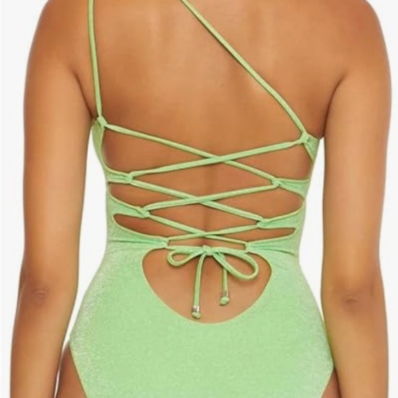 Becca Shimmer One Shoulder Asymmetrical One Piece Swimsuit in Seafoam Green NWT - Picture 2 of 11